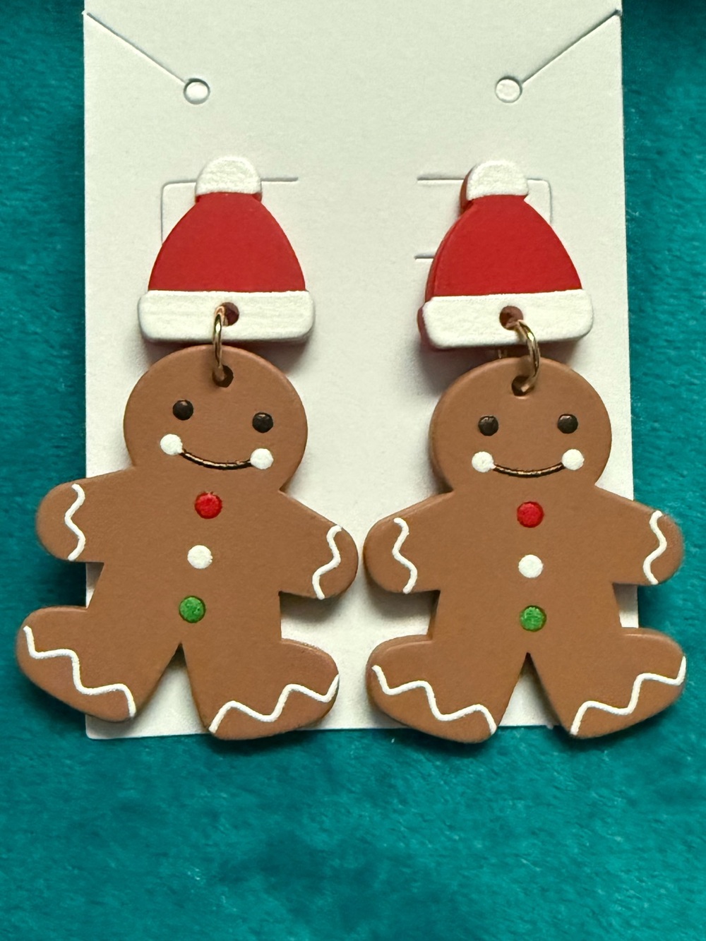 Holiday Gingerbread Earrings with Red Santa Hat